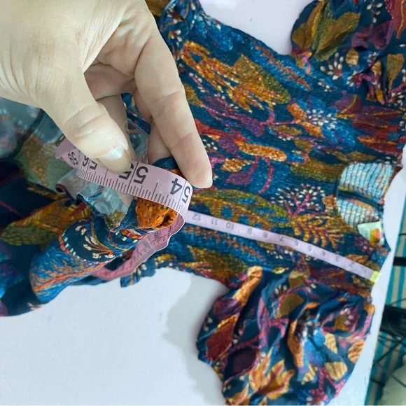 Farm Rio Short-Sleeve Crew-Neck Tiered A-Line Maxi Dress floral leaf pattern S - Picture 10 of 16